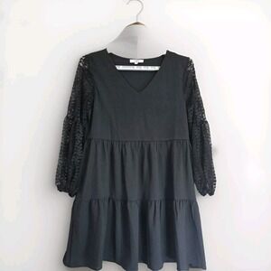 Whimsigoth Dress Modest Cottagecore Medium Babydoll Lace Grunge Tiered Oversized